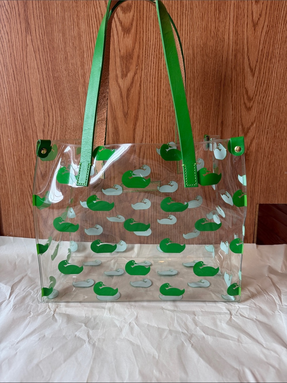 Dooney & Bourke Clear Tote and Pouch with Bright Green Ducks - Picture 4 of 7